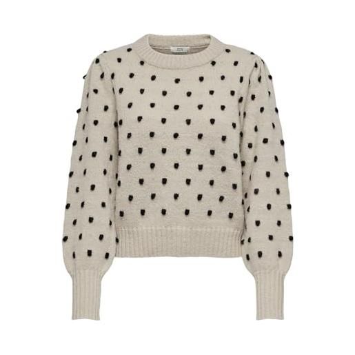 Jdy jdysigrid life l/s on puff pull knt noos maglione da donna, cemento/dettaglio: a pois neri, xs