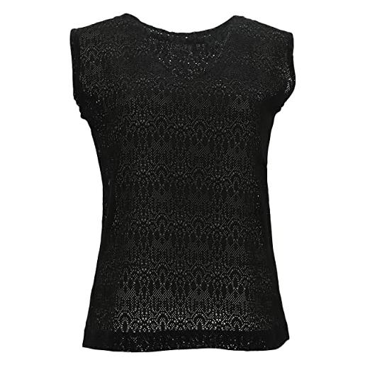 FREDDY - t-shirt senza maniche in pizzo con drappeggio posteriore, donna, nero, small