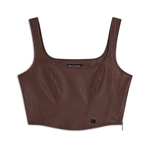 FREDDY - top corto a bustier in similpelle stampa animalier lucida, donna, marrone, medium