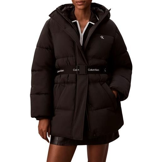 CALVIN KLEIN JEANS belted midweight puffer piumino con cappuccio donna