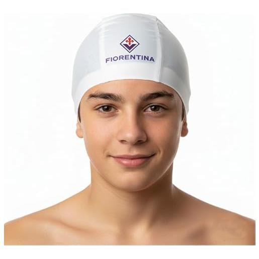 Only4fan S.r.l. acf fiorentina cuffia da nuoto in lycra per adulti e bambini prodotto ufficiale, bianca