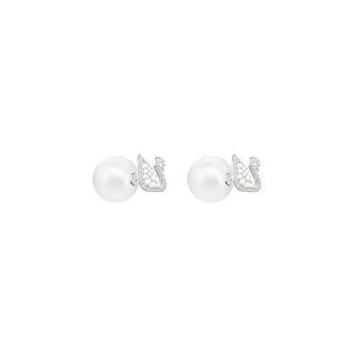 Swarovski orecchini stud iconic swan, bianco, placcatura rodio