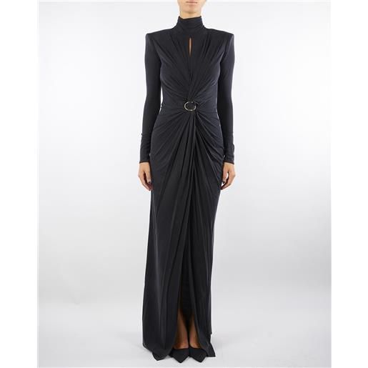 ELISABETTA FRANCHI abito nero red carpet in jersey cupro con drappeggi