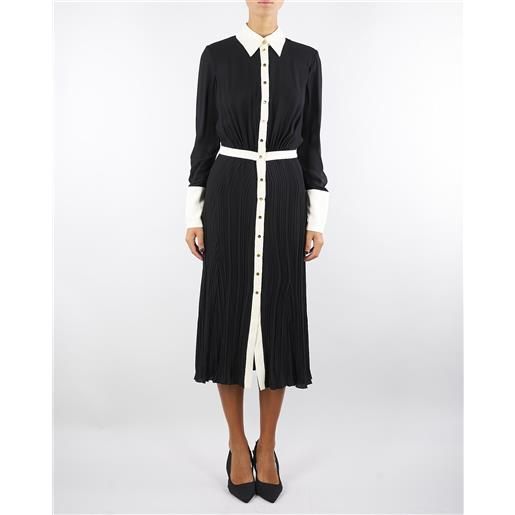 ELISABETTA FRANCHI abito nero-milk color-block in georgette di viscosa