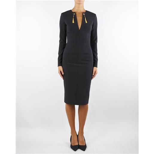 ELISABETTA FRANCHI abito nero in crêpe leggero con catena gioiello