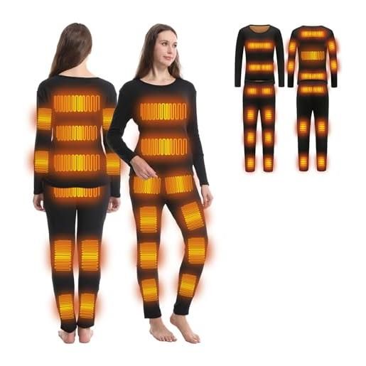 DriveNova intimo termico riscaldato per donna, usb completo tuta termica riscaldato set di maglia termici e pantaloni, tuta sci abbigliamento termico riscaldato per sci palestra ciclismo calcio corsa (nero, s)