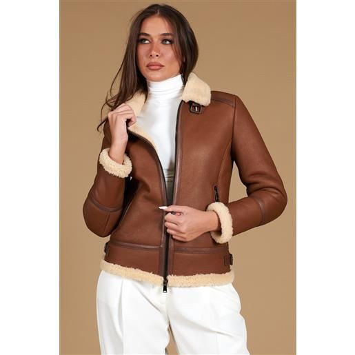 D'Arienzo montone shearling cuoio con fibbie e cerniera centrale D'Arienzo