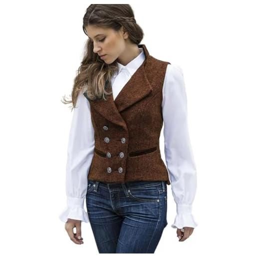 CAMDOM gilet da donna anni '50 stile vintage da lavoro in tweed slim fit con scollo a v, gilet doppio petto tipo cappotto con tasche, blazer giacche senza maniche, nero , xl große größen