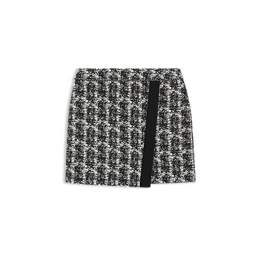 BOSS minigonna in tweed a motivi con piume, bianco / nero