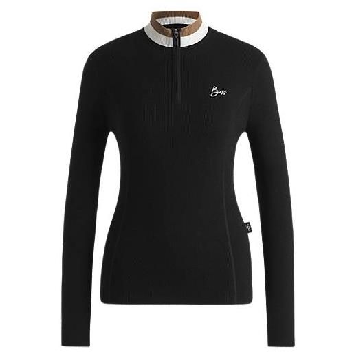 BOSS maglione da equitazione con lavorazione a coste e colletto con zip, nero