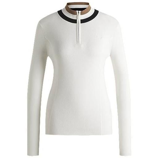 BOSS maglione da equitazione con lavorazione a coste e colletto con zip, bianco