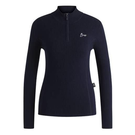 BOSS maglione da equitazione con lavorazione a coste e colletto con zip, blu scuro