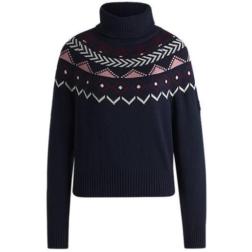 BOSS maglione a collo alto da equitazione con motivo a maglia, blu scuro