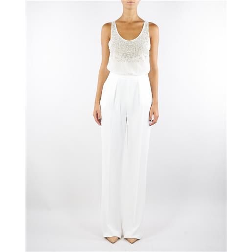 ELISABETTA FRANCHI tuta avorio in georgette e crêpe con cristalli