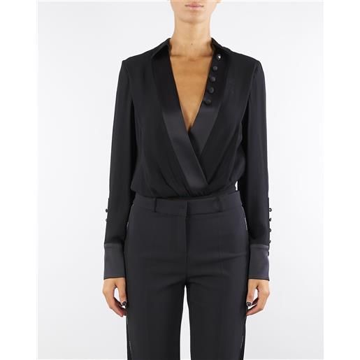 ELISABETTA FRANCHI body nero in georgette di viscosa e raso