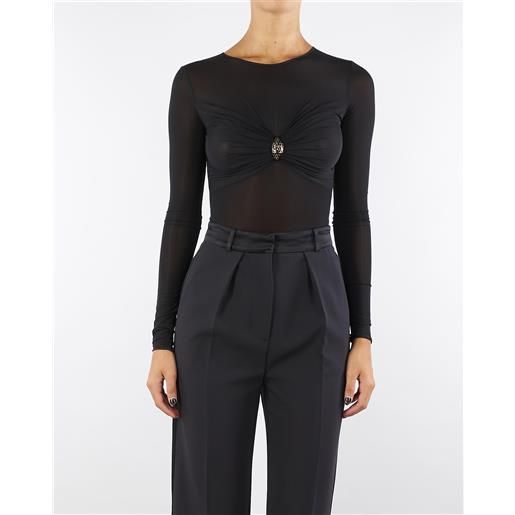 ELISABETTA FRANCHI body nero in jersey con dettaglio gioiello