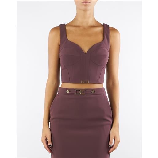 ELISABETTA FRANCHI top merlot in crêpe leggero con dettagli logo