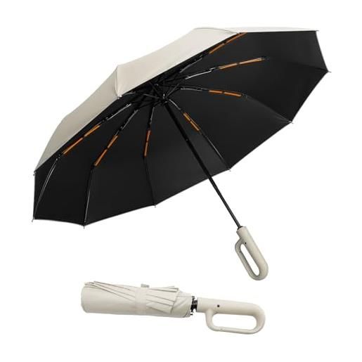 Cooloutdoors coolout outdoors ombrello resistente alla tempesta per la pioggia, a 10 costole, con protezione uv, ombrello pieghevole e automatico, manico a carabiner per uomini e donne - beige