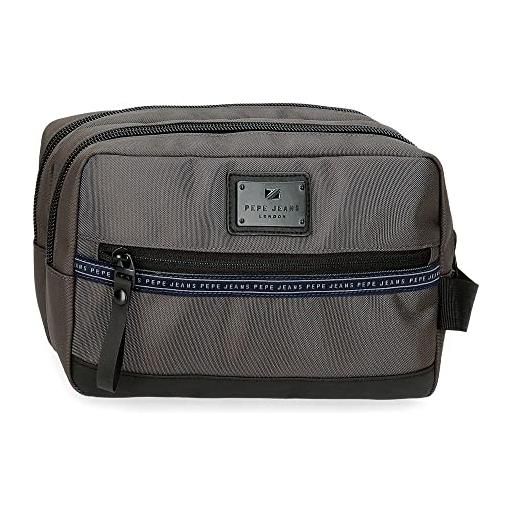 Pepe Jeans iron beauty case due scomparti adattabile grigio 26x16x12 cm poliestere con dettagli in pelle sintetica