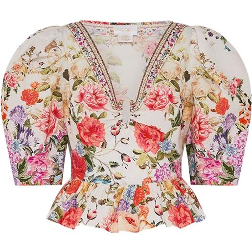 Camilla blusa con maniche a palloncino - bianco