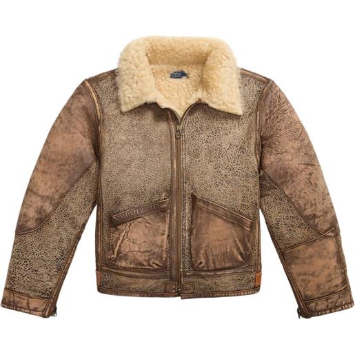 POLO RALPH LAUREN KIDS bomber in shearling - marrone