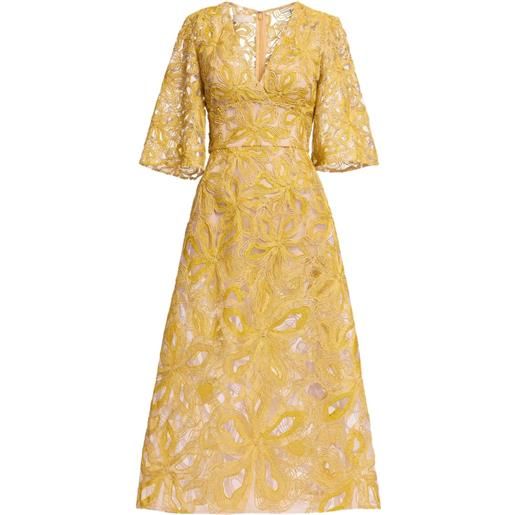 Elie Saab abito midi con ricamo a fiori - giallo