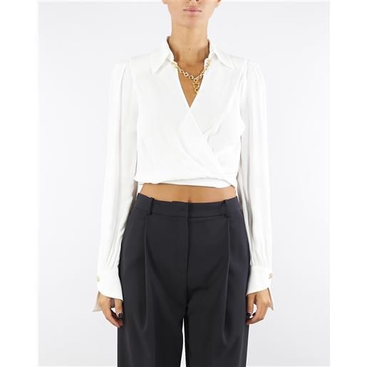 ELISABETTA FRANCHI camicia avorio in georgette con dettaglio gioiello