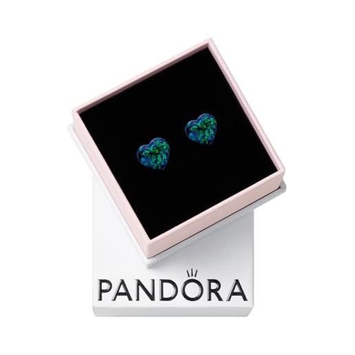 PANDORA orecchini a bottone moments con cuore in argento sterling con opale verde blu creato in laboratorio