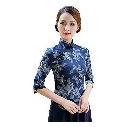 YLfly qipao - camicetta cinese con colletto alla coreana, da donna, bianco, 38