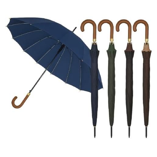 DANYX kit 4pezzi ombrello antivento 16 stecche in fibra di vetro - apertura automatica, extra grande, resistente e elegante per pioggia e vento (tinta unita)