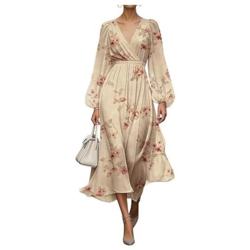 shownicer vestito donna elegante abito cerimonia vestito lungo stampa floreale manica lunga vestiti curvy autunno a vert2 l