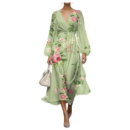 shownicer vestito donna elegante abito cerimonia vestito lungo stampa floreale manica lunga vestiti curvy autunno a multicolore m
