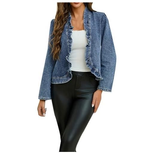 Cocila giacche di jeans con volant da donna a maniche lunghe aperte sul davanti top 2025 alla giacca in pelle (blue xl) cappotti autunno corta ecopelle piumini leggeri piumino