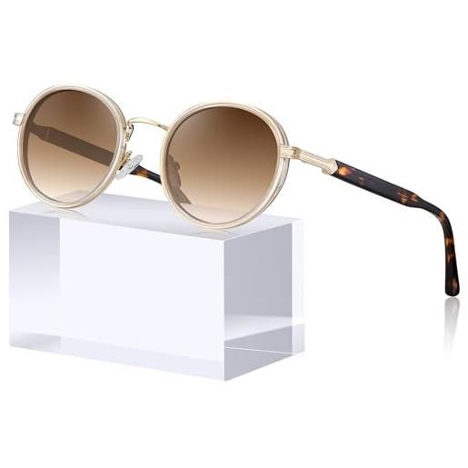 Carfia occhiali da sole da donna polarizzati rotondi con montatura in metallo ca1951
