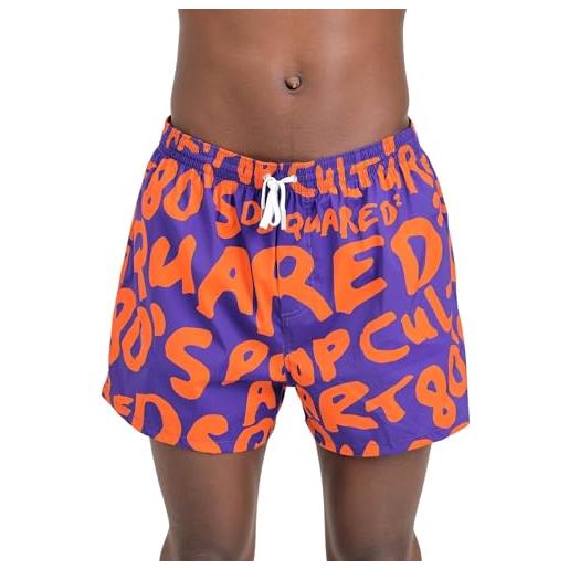 DSQUARED2 shorts mare da uomo viola lettering logo allover arancione 50