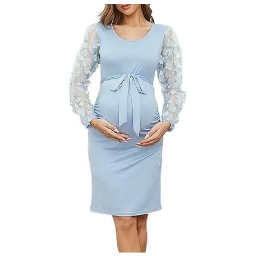 Abito Lungo Premaman In Raso Dedysler – Maniche Lunghe, Scollo Quadrato, Spacchi Laterali, Per Servizio Fotografico E Baby Shower (Taglia XL) - 3