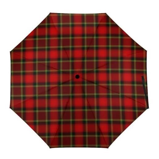 KWQDOZF ombrello da viaggio leggero e portatile con tettuccio rinforzato a 8 stecche - ombrelli da golf con motivo tartan nero e rosso, antivento e antipioggia