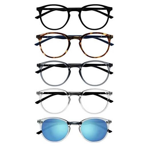 OPULIZE met 4 pacco occhiali da lettura con lettore sole grande giro nero grigio chiaro uomo donna rrrs60-17cc +2,50