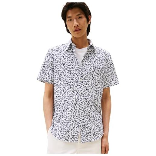 Tommy Hilfiger uomo camicia linen blend print maniche corte, multicolore (white/allover), xxl