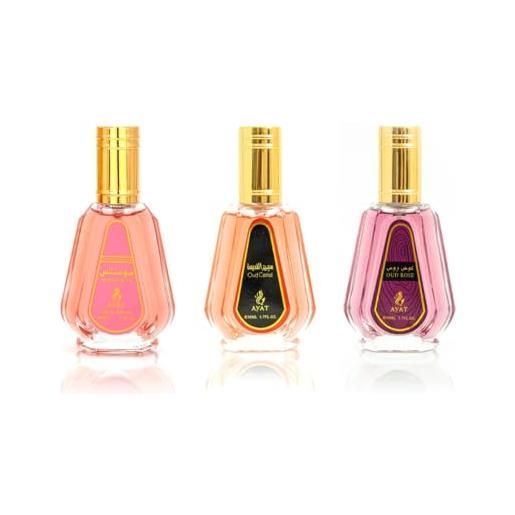 AYAT PERFUMES - cofanetto 3 profumi - eau de parfum moments, oud cerise & oud rose - 3x50 ml - donna e unisex - profumo orientale di dubai - lunga durata - idea regalo