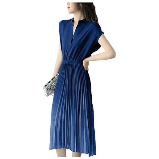 amropi amopi abito a pieghe donna gradiente manica corta scollo a v estivo casual abiti blu, l