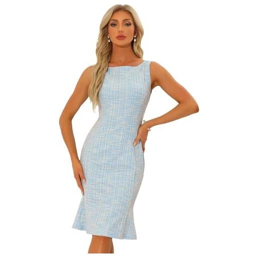 Allegra K donna abito in tweed per abiti aderenti scozzesi eleganti senza maniche estivi blu xl