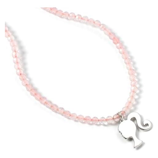 Barbie collana in argento sterling con ciondolo a forma di silhouette su una collana di perle di quarzo, misura unica, argento sterling
