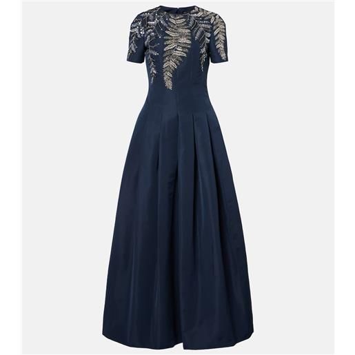 Oscar de la Renta abito lungo in faille con paillettes e cristalli