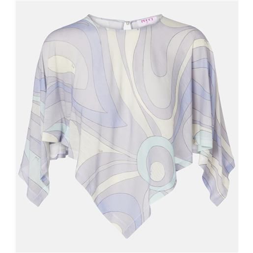 Pucci top cropped asimmetrico orchidee in misto lana