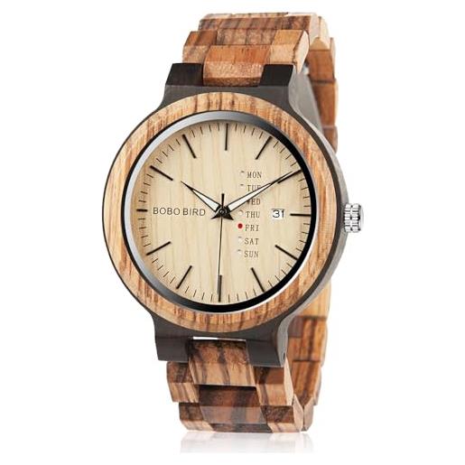 BOBO BIRD Orologio In Legno Naturale Da Uomo – Al Quarzo, Con Data E Settimana, Leggero E Fatto A Mano - 3
