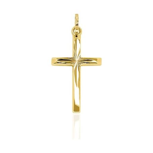 Forme Di Lucchetta Catenina Con Croce In Oro Giallo 9K, Effetto Diamantato, 45cm – Collana Vero Italiana Per Donna