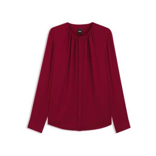 BOSS camicetta regular fit senza collo in seta elasticizzata, rosso scuro