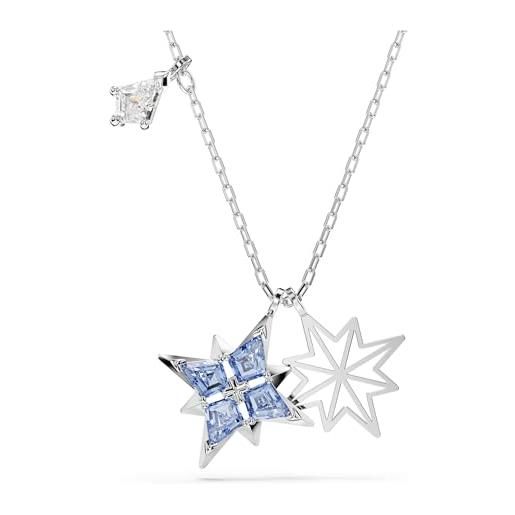 Swarovski symbolica collana pendente, gioiello con zirconia blu, taglio a forma di aquilone, motivo a stella, chiusura a moschettone, placcatura in tonalità rodio, 38-43 cm, 1,9 x 1,6 cm