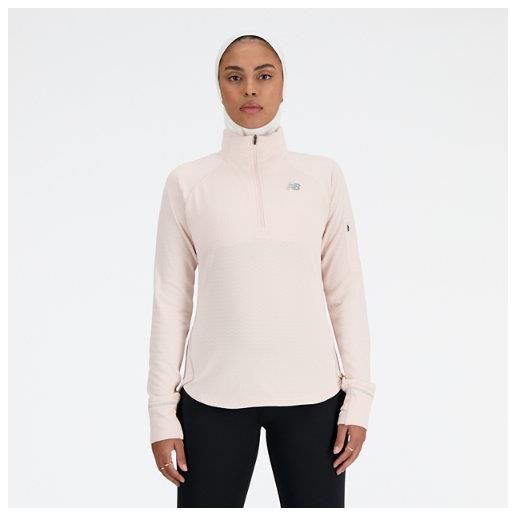 New Balance donna nb heat grid half zip in rosa, maglia di poliestere, taglia l